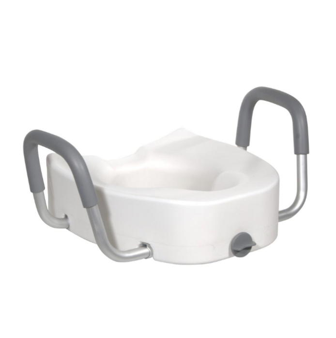 Plastic Raised Toilet Seat With Lock And Padded Armrests