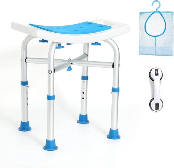 Souhelio Shower Chair (No Arms/Back) With Grab Bar