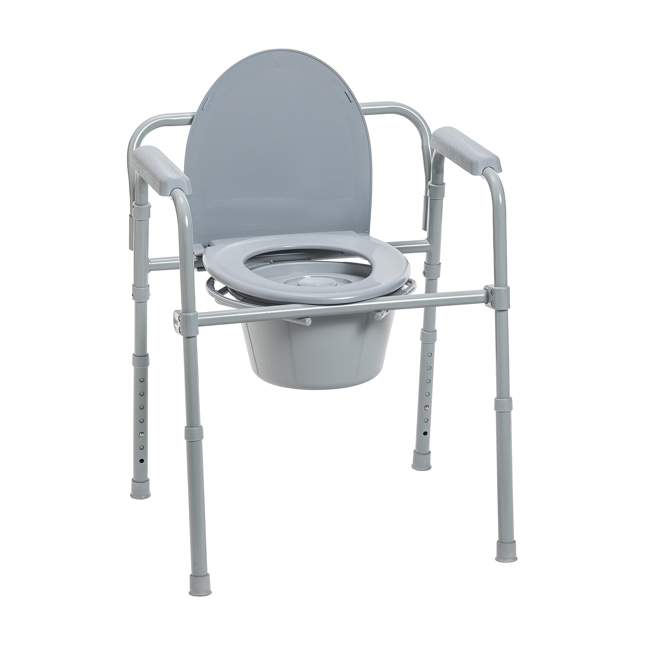 Drive Medical 11148-1 Folding Steel Bedside Commode Chair Supports 350 Lbs, Grey