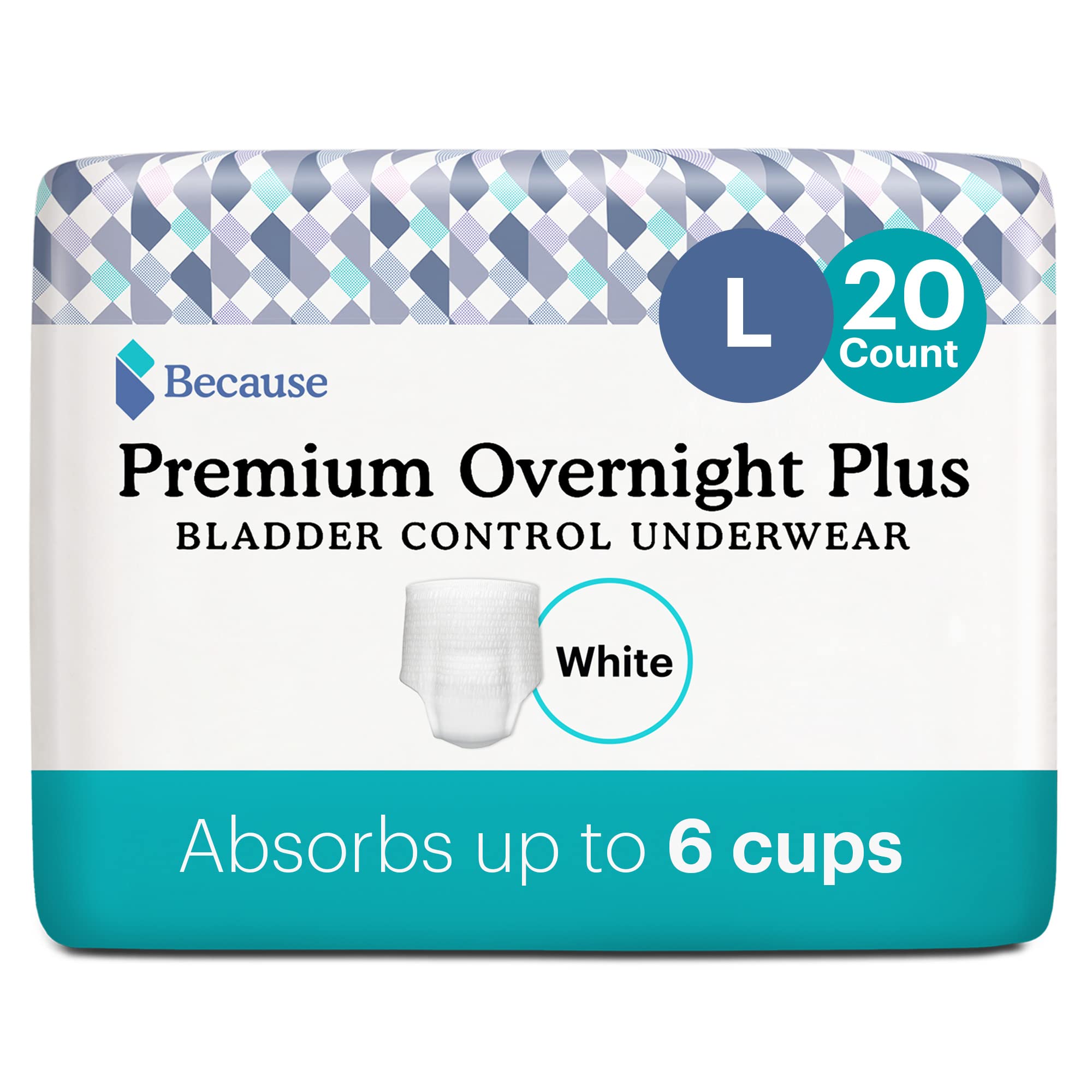 Because Overnight Plus Underwear Unisex L 20 ct.