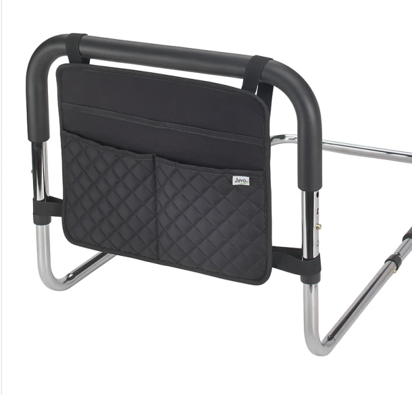 Juvo bed and safety rail with storage caddy