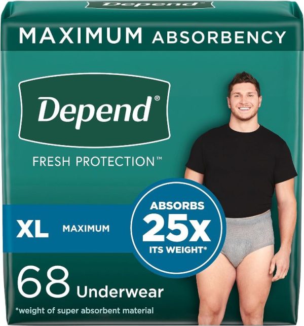 Depends Mens Gray Night Defense XL 12 ct.