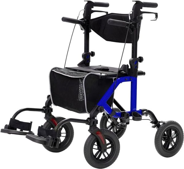 ELENKER All-Terrain 2 in 1 Rollator Walker & Transport Chair