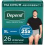 Depend Fresh Protection Men's 25x Absorption Underwear XL Grey 26 ct.