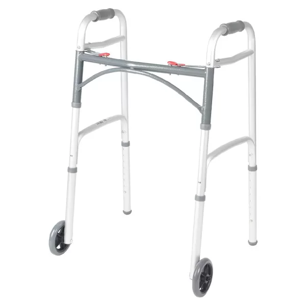 Deluxe Two Button Folding Walker with 5" Wheels