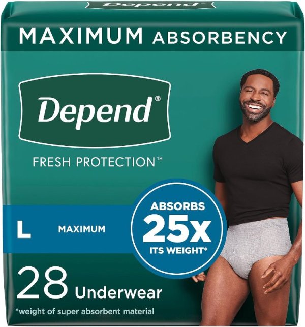 Depend Fresh Protection Men's 25x Absorption Underwear L Grey 28 ct.