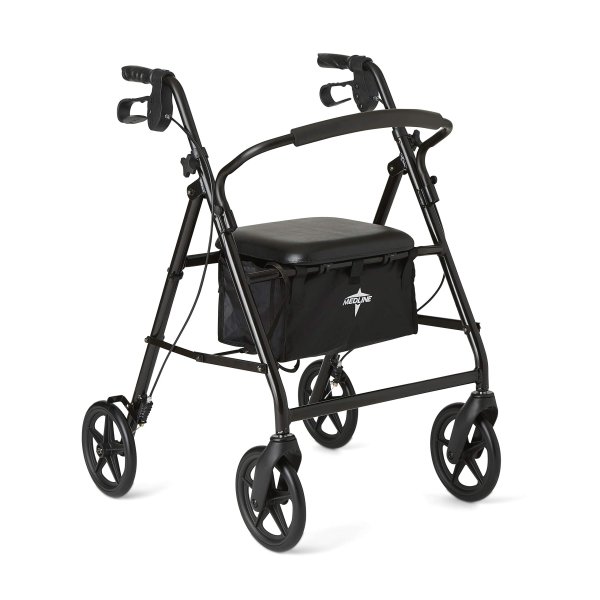 Medline Black Basic Four-Wheel Rollator, 8" Wheels