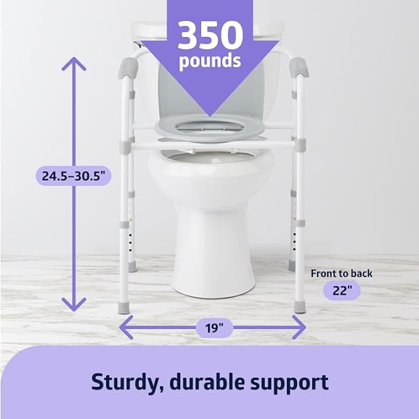 Medline 3in1 Steel Commode, 7.5 QT Bucket, 350 Lb. Weight Capacity - Image 2