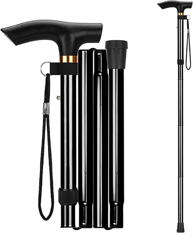 Walking Cane, Folding Cane for Man & Women, Portable Lightweight | 5-Level Adjustable Height, Collapsible Cane for Seniors Balancing Mobility Aid