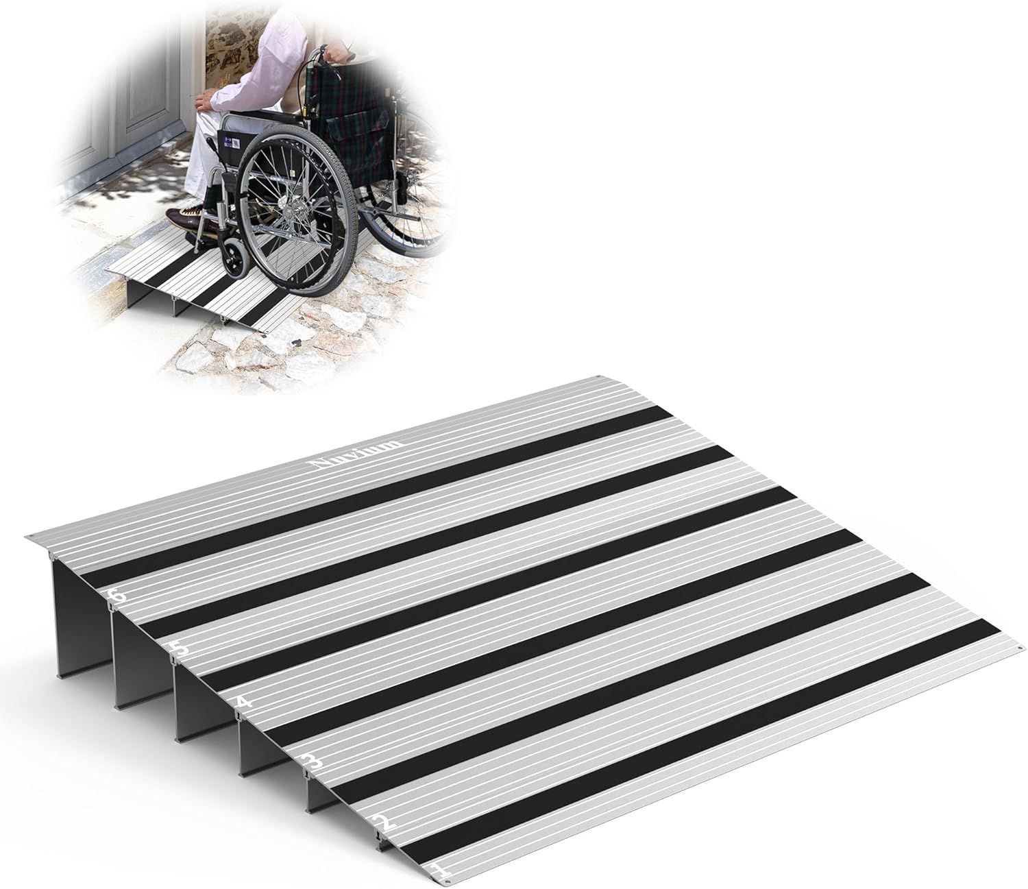 Door Threshold Ramp 6″ Rise Door Ramp Aluminum Entry Ramp or Doorways Rated 800 lbs Load Capacity forWheelchair Scooters Power Chairs Walkers