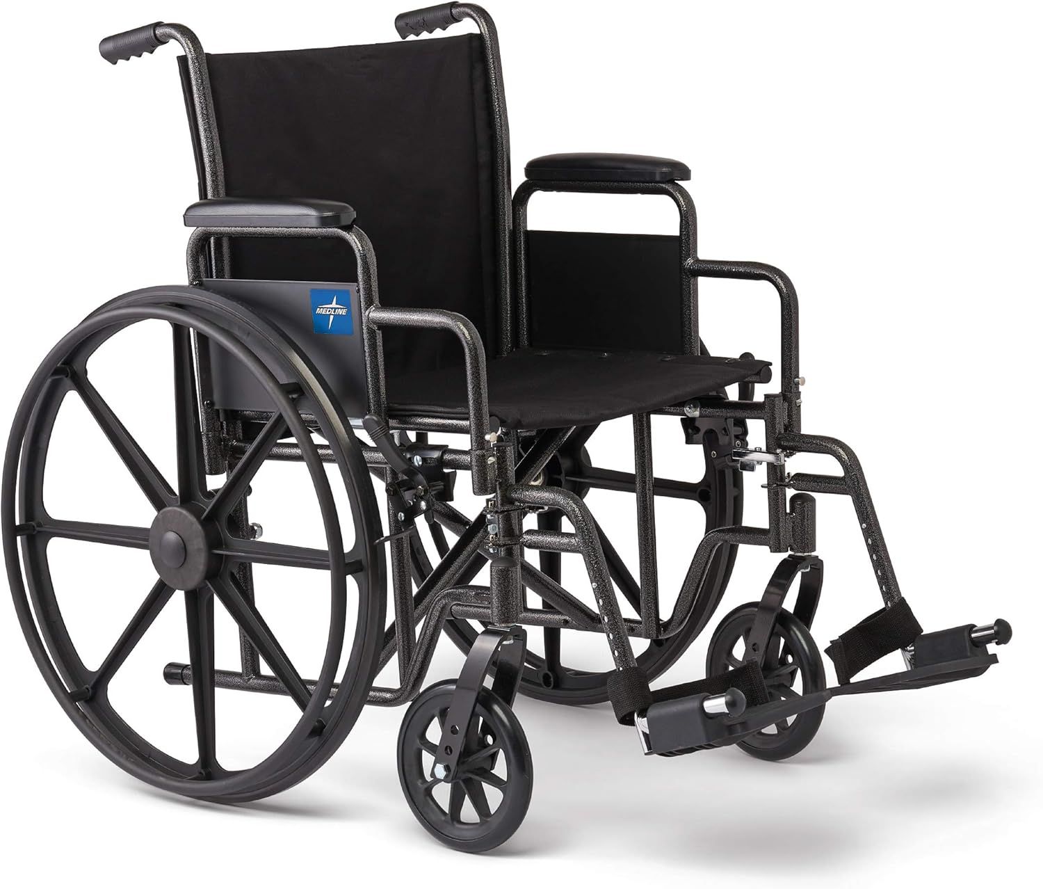 Medline Comfortable Folding Wheelchair with Swing-Back, Desk-Length Arms and Elevating Footrests, 16”W x 16”D Seat