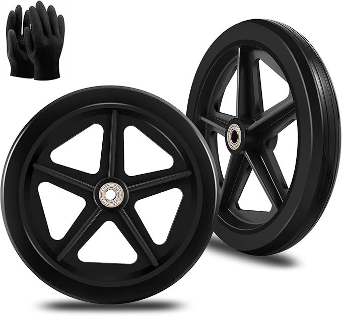 2Pcs 8 Inch Replacement Wheelchair Wheels for Walkers – Environmentally Friendly Rubber Material, Wear-Resistant PU Tires, Anti-Slip, and Durable ABS