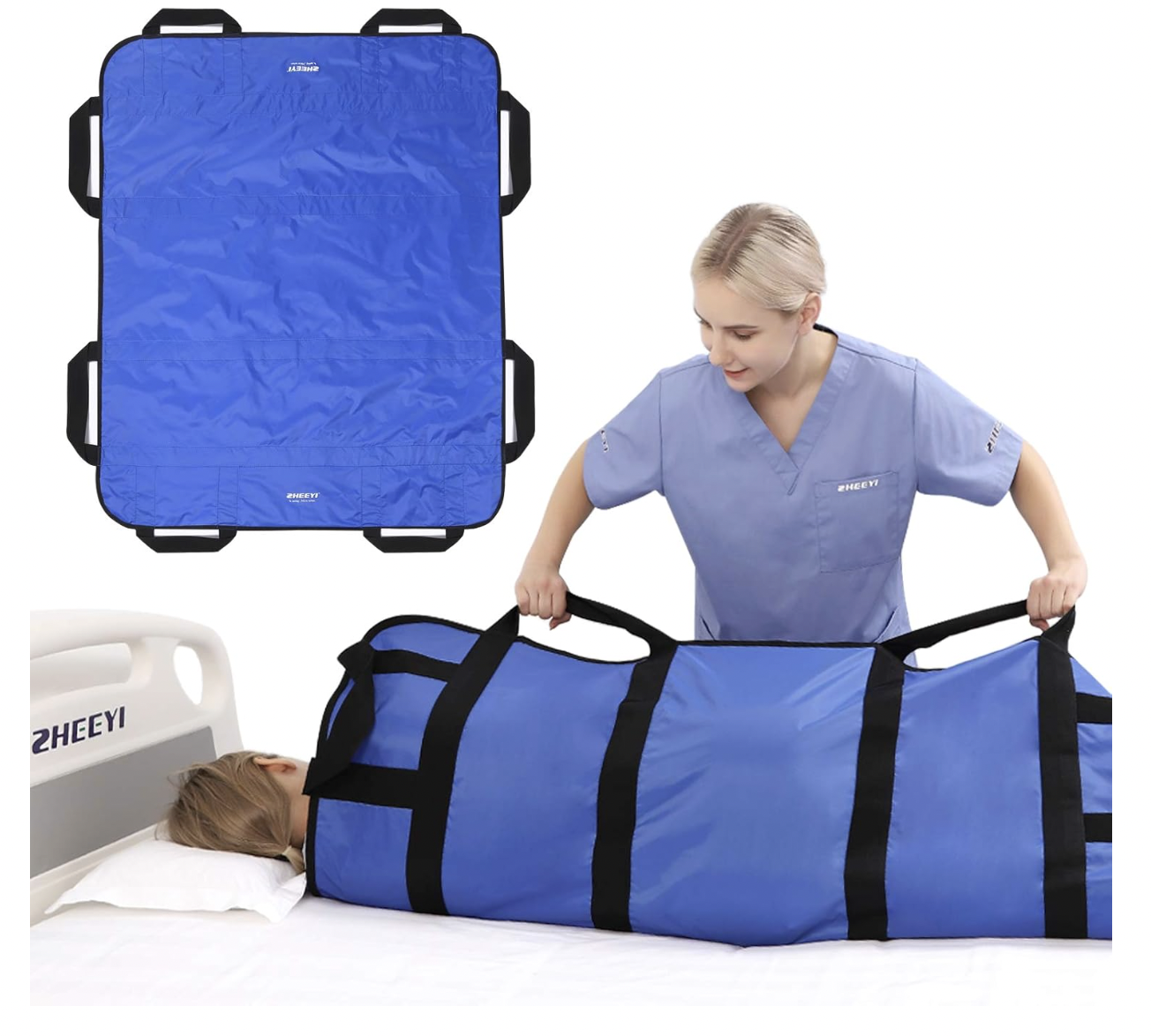 ZHEEYI Multipurpose 48″ x 40″ Positioning Bed Pad with Reinforced Handles – Reusable & Washable Transfer Sheet for Turning, Lifting & Repositioning