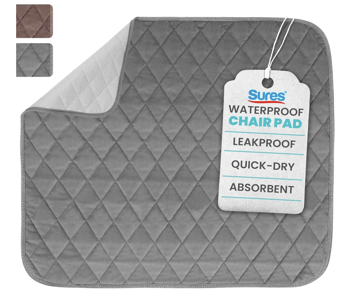 Sures Waterproof Chair Pads for Incontinence (22″ x 21″) – Washable, Waterproof Seat Protector – Chair Protector Seat Cover – Absorbent Pad for Bed